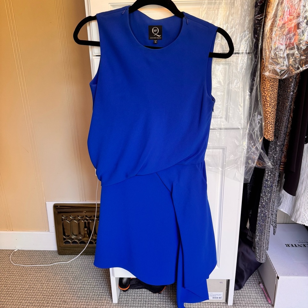 Authentic Alexander McQueen Blue Asymmetrical Wrap Cocktail Dress